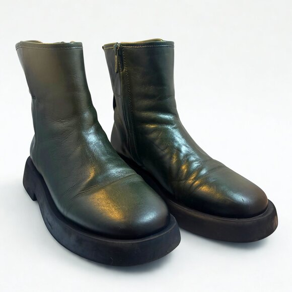 Sarto Green Leather Ankle Boots, Italian Streetwear Luxury, Women’s 6.5 - Picture 1 of 7